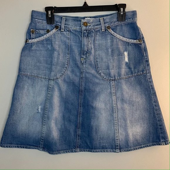 United Colors Of Benetton Distressed Flared Denim Skirt US/8 - Picture 2 of 9